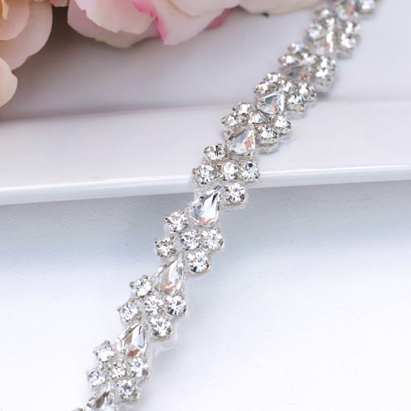 Thin Rhinestone Bridal Belt- Crystal wedding Belt- Silver Bridesmaid Belt- Wedding Sash- Beaded Wedding Dress Belt- Wedding Accessory b140