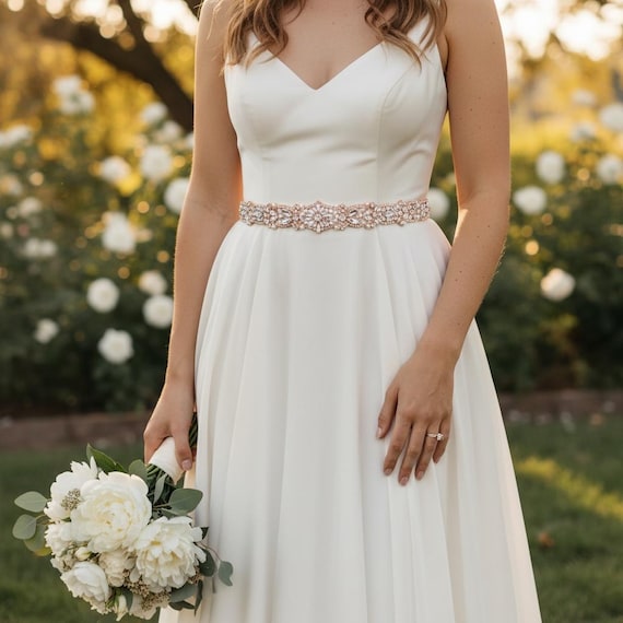 rose gold wedding dress belt Bridal Belt: All the Way Around Crystal Rhinestone Sash With Clasp Style_Diamante Accents