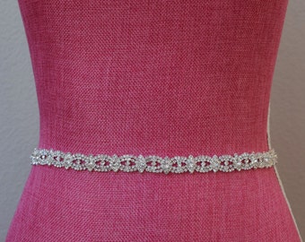 Thin Crystal Rhinestone Belt with clasp-  Full Length Bridal Belt- Rhinestone Hair Band- Bridesmaids Belt- Thin Silver Bridal Sash- EYM B003