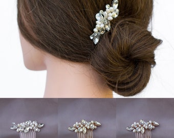 Real Pearl and crystal Rhinestone petite Hair Comb - small Wedding Hair Pin- pearl wedding accessory- H001