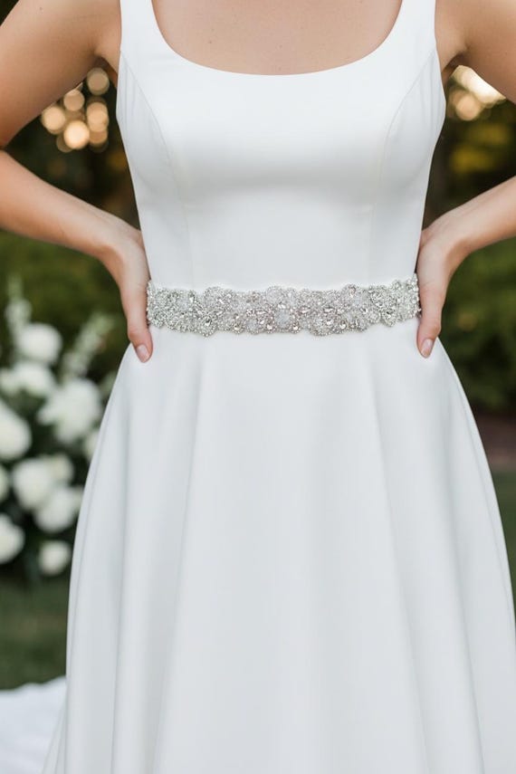 Cintura Da Sposa In Cristallo E Raso Azzurro - Accessorio Con Strass E Perle Per Abito Da Sposa, Da Legare In Vita - 4