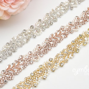 Bridal Belt- All the Way Around Thin vine leaf Rhinestone Belt with Clasp Closure- 1 inch pearl Rose Gold Wedding Belt Bridesmaids Belt B103