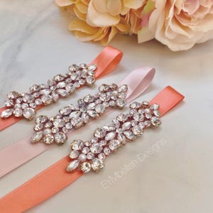 Rose Gold Bridesmaids Belt-Rose Gold Flower Girl Sash-Rhinestone Belt thin bridal sash-Bridal Belt Bridesmaids sash B093 image 4