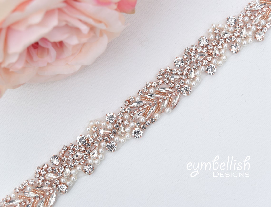 Stellar Rose Pearl and Rhinestone Hair Bling or Bling Belt, just add ribbon  67604 main image 0