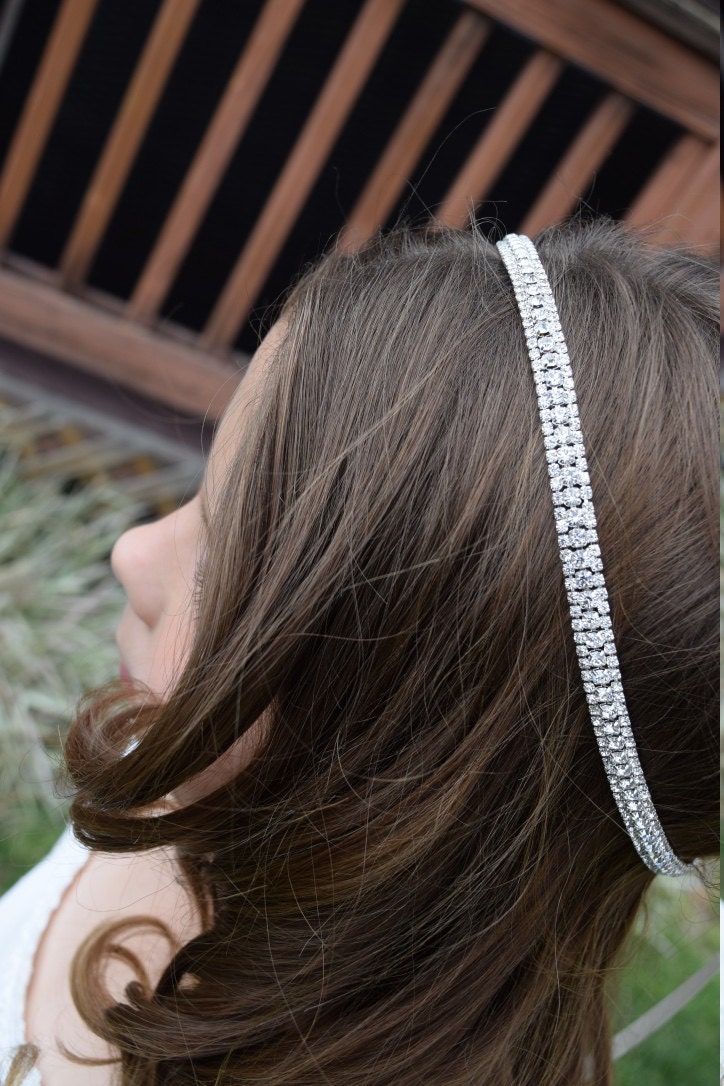 Cerchietto lucido per capelli da festa, con strass, con