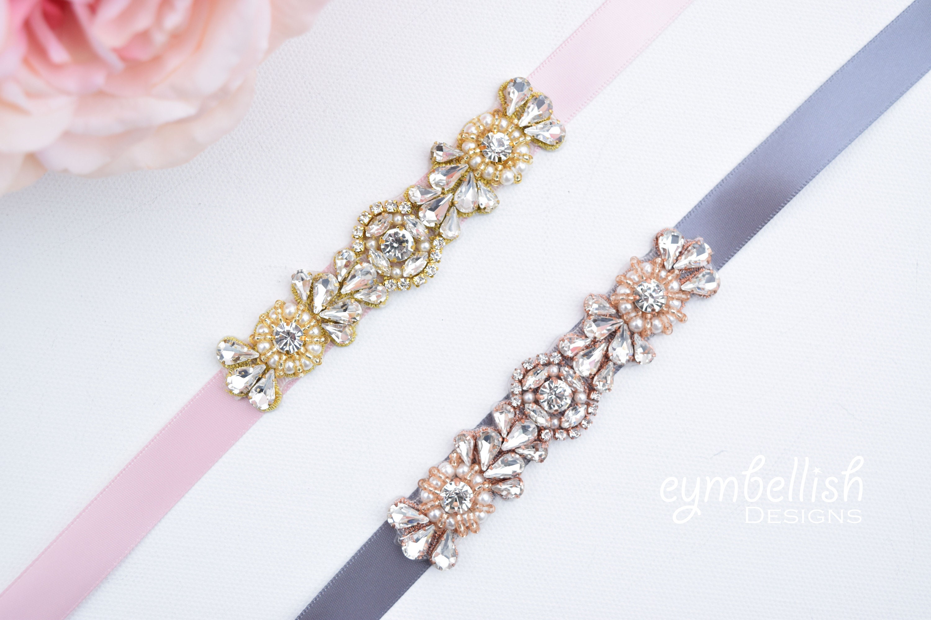 Wedding Belt Female Alloy Flower Rhinestone Pearl Sash Pearl & Opal Bridal Belt Sash – Wedding Elegance | ADORA by  main image 4