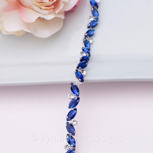 Blue bridal Belt with Clasp-  Sapphire Rhinestone Belt-  Royal Blue Bridesmaids Belt - Full Length Bridal Belt with hook- B023