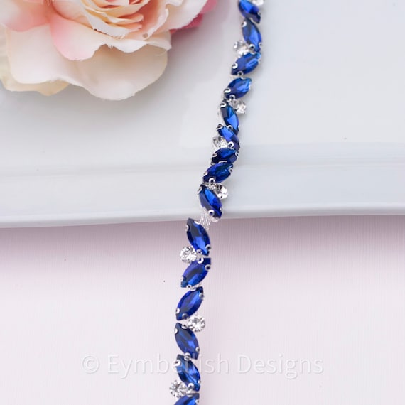 Sapphire Rhinestone Bridal Belt: Royal Blue Bridesmaids Sash  display picture 1