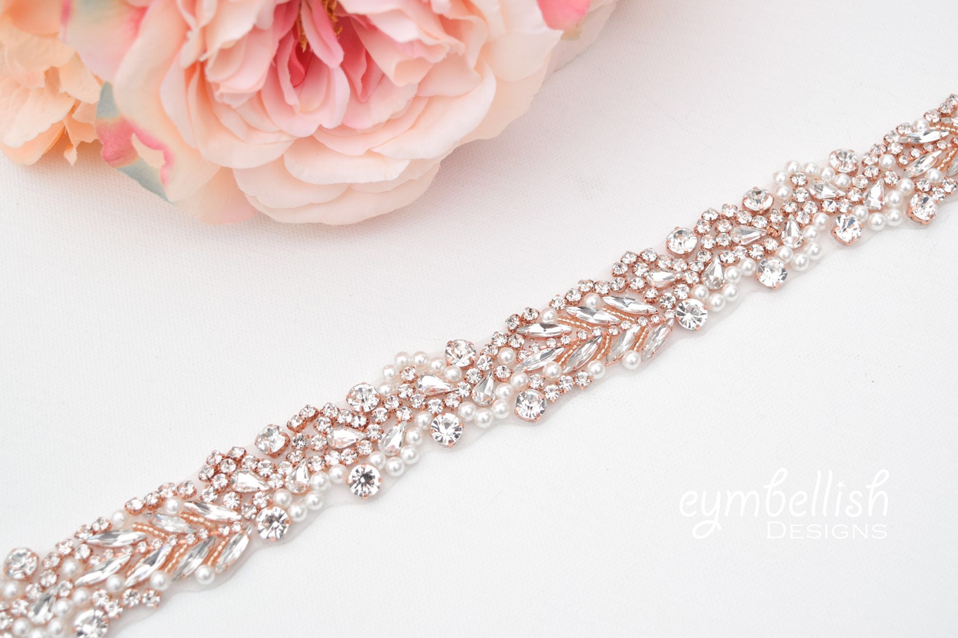 Wedding Accessories - Rhinestone Bridal Belt/Sash - Available in Rose Gold and Silver Rose Gold - Rhinestone Applique Only