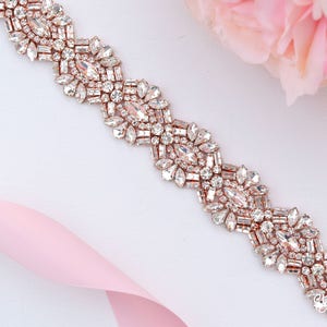 Bridal Belt Rose Gold- Crystal Rhinestone Bridal Belt- Bridal Belt with Ribbon Sash- Rose Gold Wedding Belt Wedding Sash Beaded Belt B118
