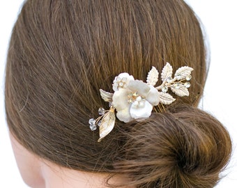 Bridal Hair Comb with Opals- Vintage Wedding Hair Piece-  Rhinestone hair piece with flower-H028