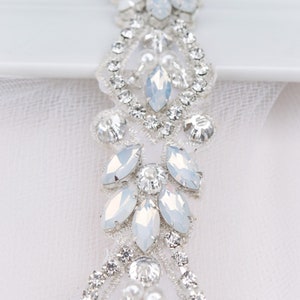 Opal Bridal Belt with clasp - Thin Rhinestone Wedding Belt- Opal Bridesmaids Belt- Full length wedding sash - white opal beaded belt -B008