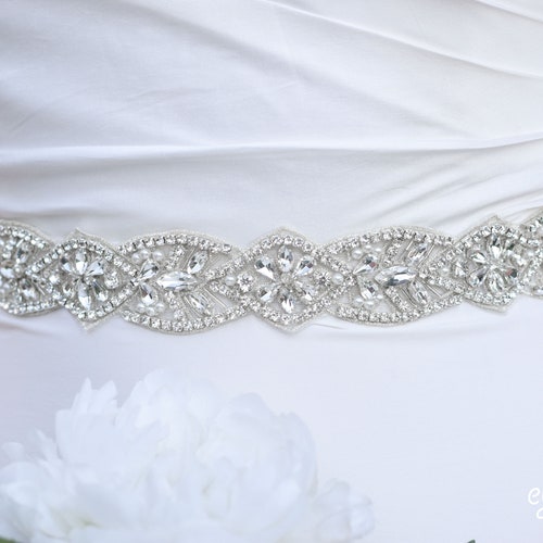 Full Length Rhinestone Bridal Belt- All the Way Around Embellished Belt with Clasp- Bridal shops Sash- Wedding Dress Belt