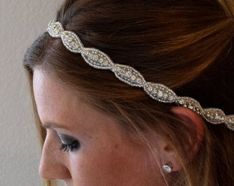 Thin Crystal Rhinestone Hair Band - Bridal Headband- Bridal Hair head Piece - EYM B007