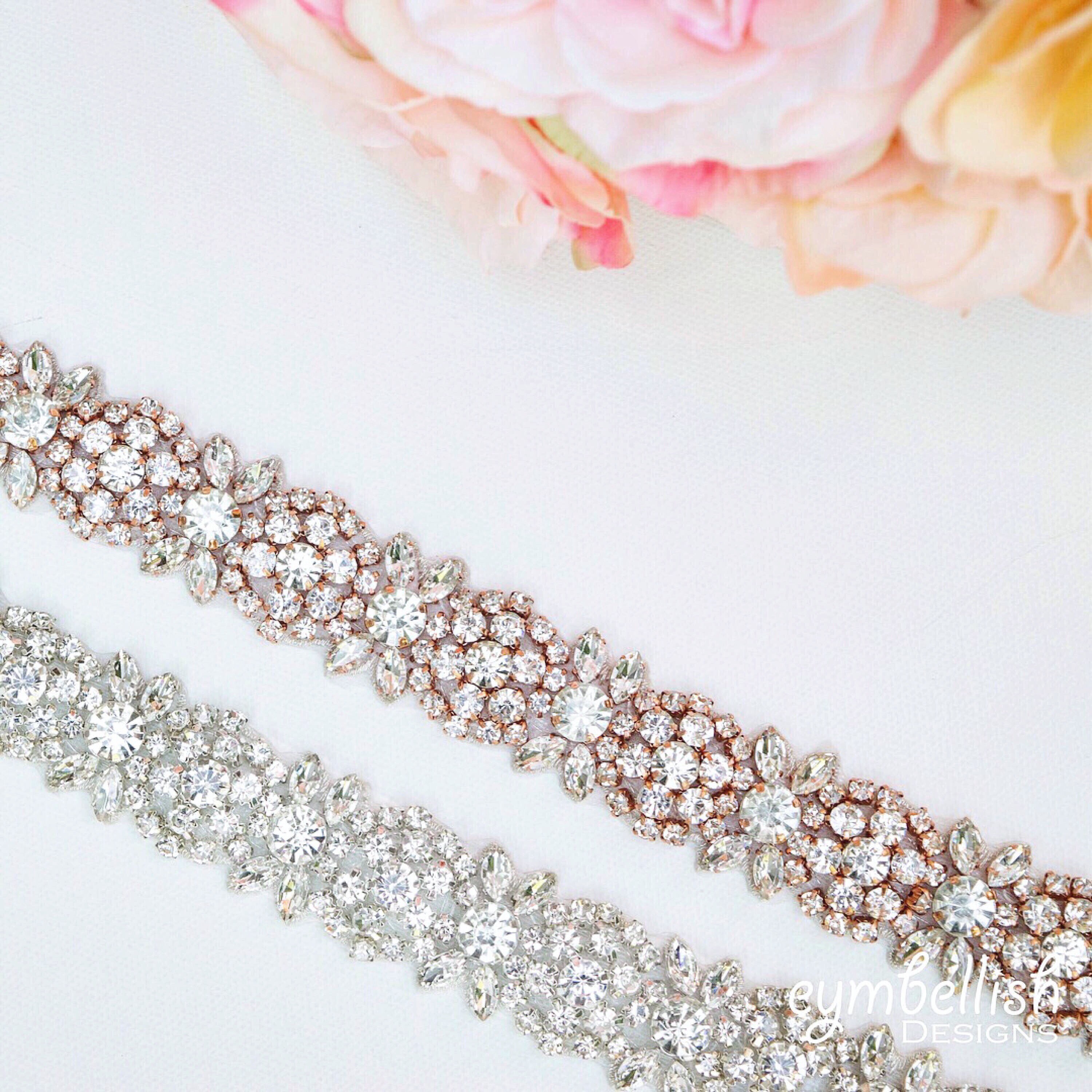 Rose Gold Rhinestone Pearl & Crystal Belt 36.25” Rose Gold Bridal Belt, Crystal and Pearl Belt, Rhinestone  main image 4