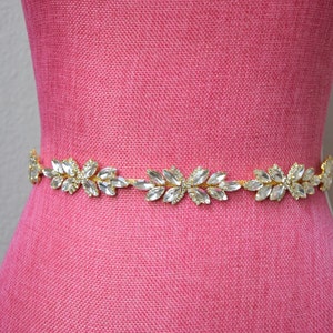 Thin Gold Rhinestone Belt- Bridal Belt- Gold Bridesmaid Belt- Crystal Bridesmaid Belt- Wedding Sash- 1&quot; belt- Bridal Sash -EYM B050G