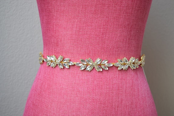 Gold Leaf Belts Bridesmaid Handmade Leaf Crystal Wedding Belt Bridal Sash  For Evening Dresses