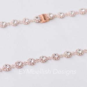 Clasp Rose Gold Crystal Belt with clasp hook- thin Bridal Belt- Rose gold Bridesmaid Belt- Crystal full length crystal Wedding Belt - B024