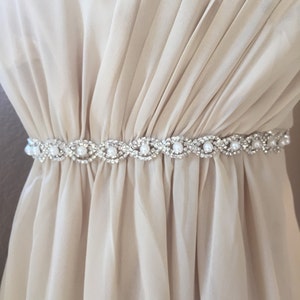 Custom Thin Silver Crystal and Pearl Rhinestone Belt Bridal Belt or pearl Bridesmaids Belt Pearl Bridal Belt Pearl Sash-EYM B036 Pearl image 5