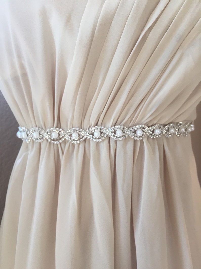 Custom Thin Silver Crystal and Pearl Rhinestone Belt Bridal Belt or pearl Bridesmaids Belt Pearl Bridal Belt Pearl Sash-EYM B036 Pearl image 5