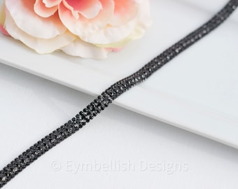 Thin black Rhinestone Belt- narrow black Bridesmaids Belt- thin Bridal Sash - small wedding belt- narrow crystal bridal belt B029