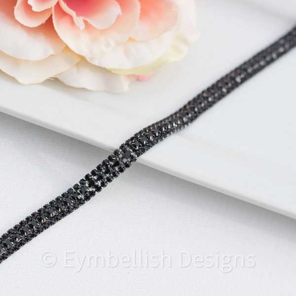 Thin black Rhinestone Belt- narrow black Bridesmaids Belt- thin Bridal Sash - small wedding belt- narrow crystal bridal belt B029