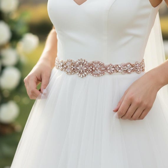 gold belts for prom dresses Crystal, Rhinestone & Pearl Bridal Belt Style: Miami, 17 inches, Rose main image 0