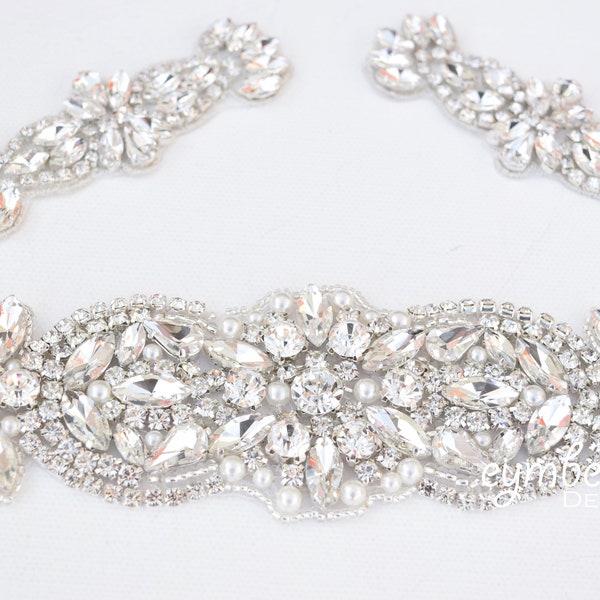 Bridal Belt with Clasp- All The Way Around Rhinestone Bridal Belt -Rhinestone Belt with Clasp - Beaded wedding Belt- silver pearl belt B100M