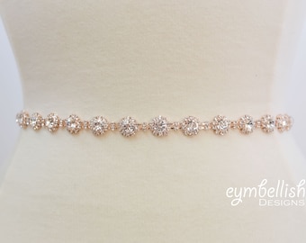 Thin Rose Gold Crystal Rhinestone Belt- Bridal Belt or Rose gold Bridesmaid Belt- Champagne Bridal Belt- Rose Gold Wedding Sash- B024