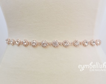 Thin Rose Gold Crystal Rhinestone Belt- Bridal Belt or Rose gold Bridesmaid Belt- Gold Bridal Belt- Gold Wedding Sash- B024