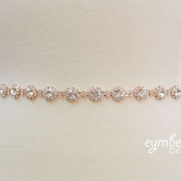 Thin Rose Gold Crystal Rhinestone Belt- Bridal Belt or Rose gold Bridesmaid Belt- Gold Bridal Belt- Gold Wedding Sash- B024