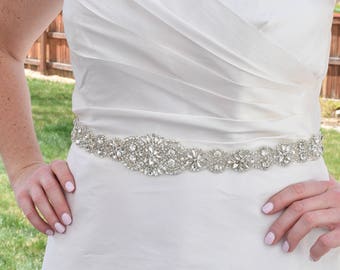 Crystal Rhinestone Belt with Clasp- Bridal Belt - Bridal Sash - Embellished Belt - All The Way Around Bridal Belt with Clasp - EYM B045-M