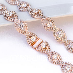Rose Gold Bridal Belt with Clasp Closure-Thin Rhinestone Bridal Belt-Bridal Sash-Full Length Rose Gold Crystal Belt- Bridesmaids Belt B036