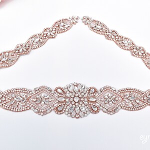 Crystal Rhinestone Rose Gold Bridal Belt with Clasp- Wide Bridal Sash- Full Length Rhinestone Belt - Champagne Wedding Accessories- B104
