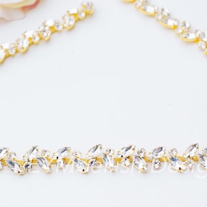 Thin Gold Bridal Belt with Clasp-  Leaf wedding belt- crystal rhinestone belt -All the Way Around Crystal Belt- Wedding Sash Boho B034