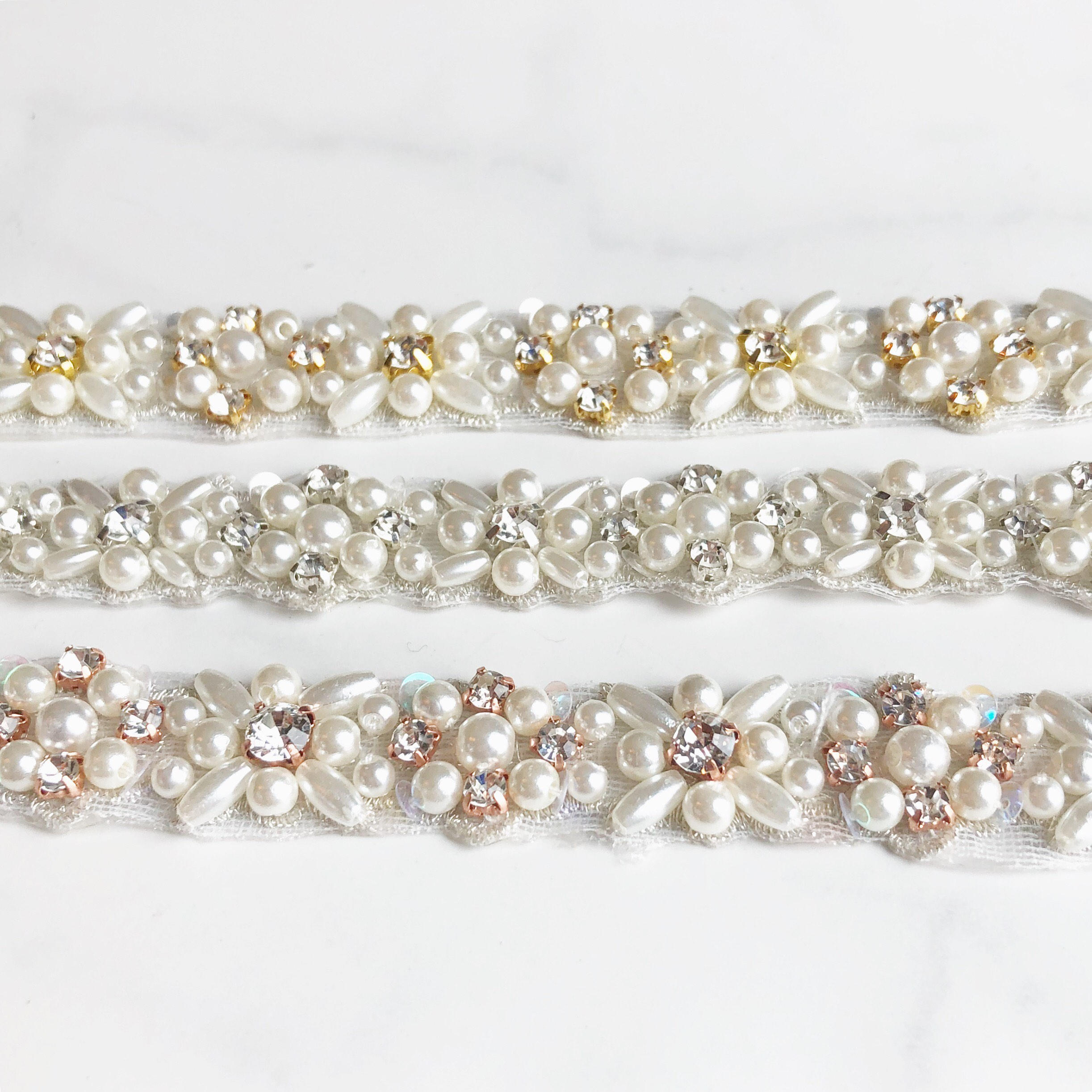 Stellar Rose Pearl and Crystal Rhinestone Hair Bling or Bling Belt, just add ribbon  65609 main image 1
