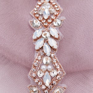 Rose goud en opaal bruidsriem met sluiting - dunne strass bruiloft riem-opaal bruidsmeisjes riem-volledige bruiloft sjerp - B008