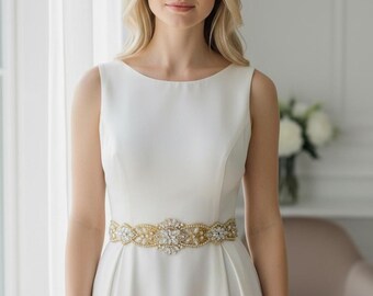 Custom Gold Bridal Belt with Clasp- Gold Wedding dress Belt - wide Wedding Belt- All The Way Around Bridal Belt with Clasp- b105