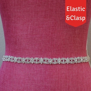 Fitted Rhinestone Bridal Belt: Silver Crystal Wedding Sash with Elastic Clasp