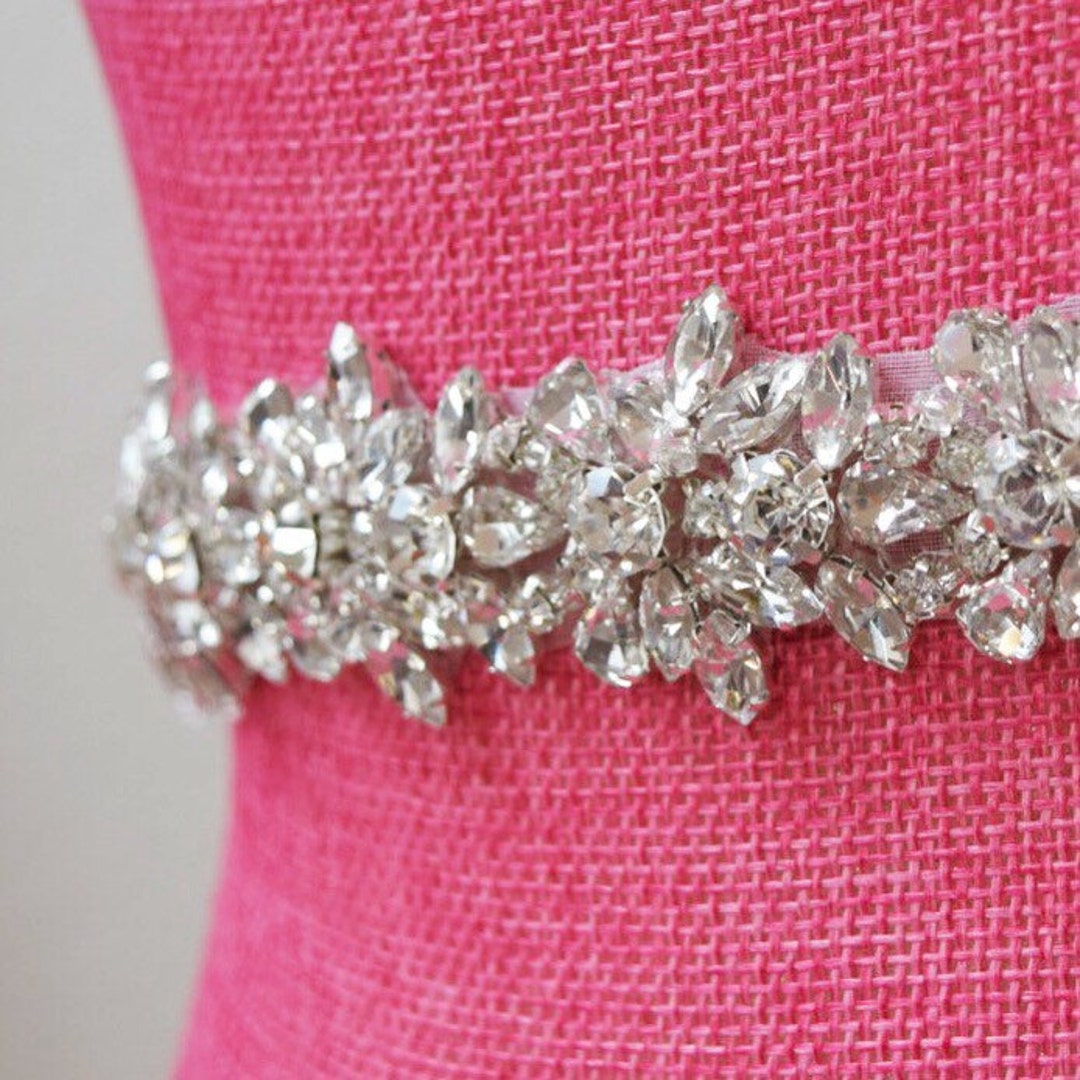 Rhinestone Bridal Belt- Embellished Belt With Ribbon Sash - Bridal Sash ...