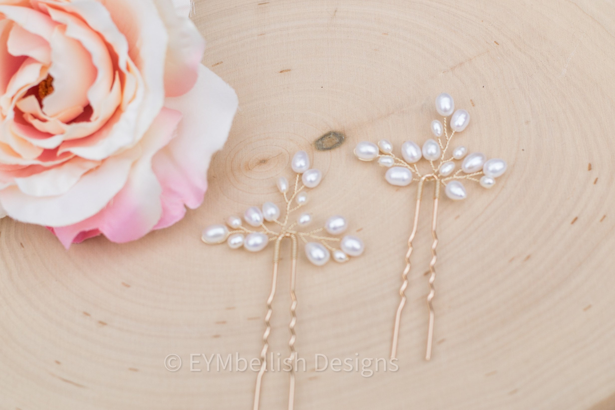 Real Pearl Hair Pins 2/pc- Vintage Gold pearl spray Wedding Haircomb- pearl wedding hair accessory- wedding hairpiece- hair clip pearl H005