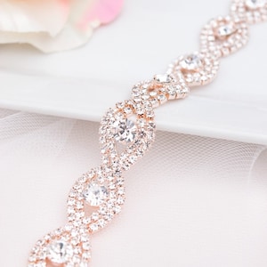 Full Length Rose Gold Rhinestone Bridal Belt with Clasp Closure-Thin Bridal Belt-Bridal Sash-Rose Gold Bridal Belt-Bridesmaids Belt EYM B036