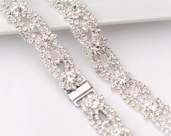 Clasp Thin Crystal Rhinestone Bridal Belt-  Full Length Bridal Belt- Full length Bridesmaids Belt- Thin Silver Bridal Sash- EYM B003