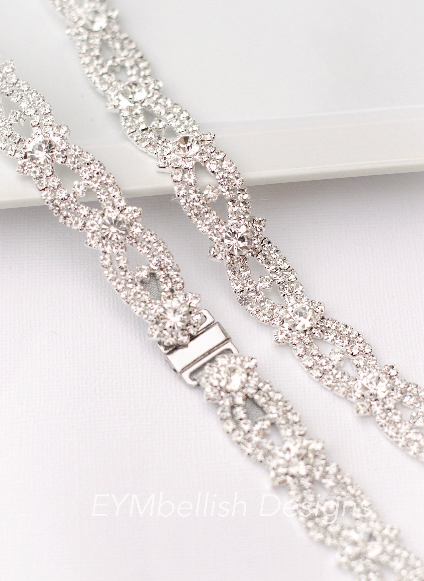 FINAL $ Double Link Topaz Glass & Clear Rhinestones Jeweled Belt Full Length Crystal Rhinestone Bridal Belt With Clasp  main image 4