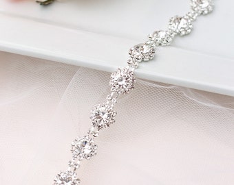 Thin Crystal Rhinestone Belt- Bridal Belt- Silver Bridesmaid Belt- Thin Crystal Wedding Belt- Wedding Sash- B024