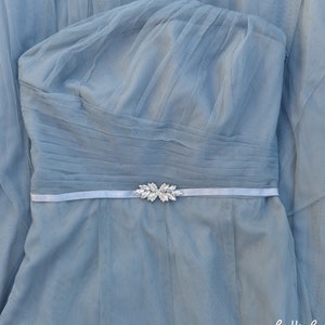 Rhinestone Bridal Belt with Elastic, Fitted Wedding Sash with clasp, silver wedding belt with clip, thin bridesmaid belt with elastic-  B050