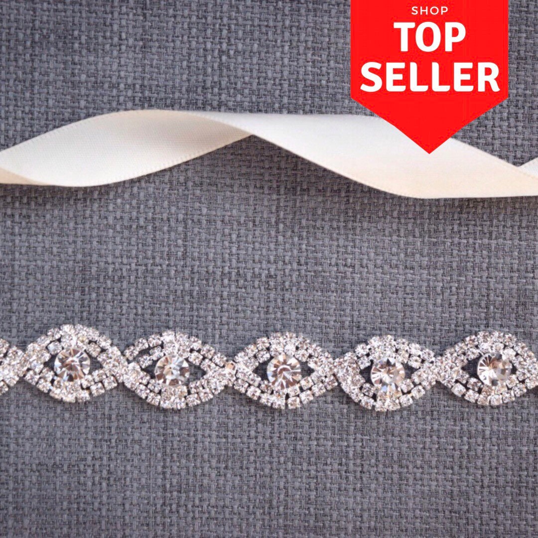 QUARKZMAN Cintura Sposa con Strass, Cinture con Applicazioni Cristallo Cucite a Mano Correzione Rapida per Decorazione Scarpe Cintura Abito Sposa, Argento