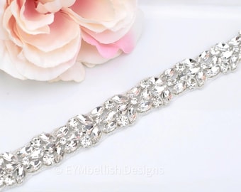 Crystal Rhinestone Bridal Belt: Full Length Wedding Dress Sash, Clasp Closure
