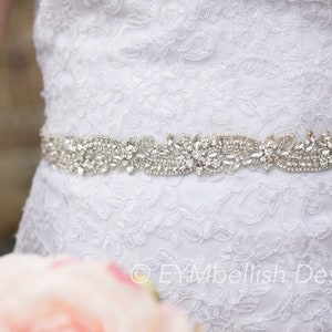 Bridal belt, thin wedding sash, bridesmaids belt, rhinestone belt -B127
