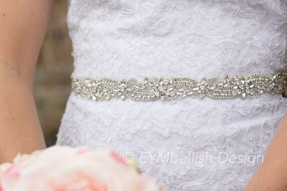 Rhinestone Bridal Belt, Thin Wedding Sash, Crystal Beaded - Etsy